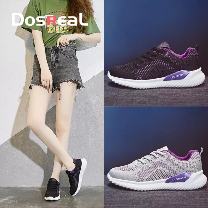 DOSREAL Korean Sneakers For Women Breathable Light Mesh Women's Sport Shoes Lace Up Running Shoes Women Plus Size 41