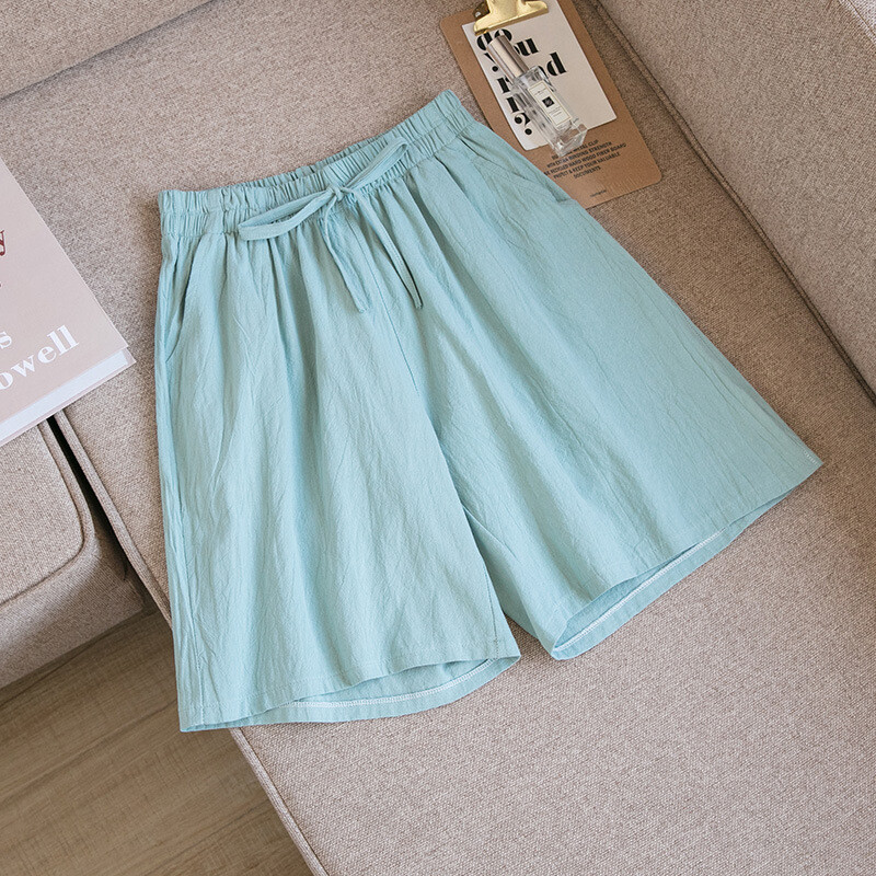 Women's Simple Korean Style Color Shorts M-3XL Pants 2021 New Summer Breathable Casual Mid-Waist Wide-Leg Cotton Pants Plus Size Shorts Daily Home Wear Shorts Sports Shorts