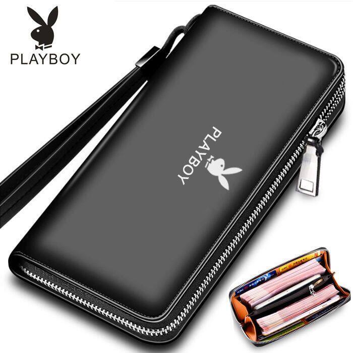 Playboy men's leather wallet men's long zipper clutch bag men's European and American multifunctional card holder