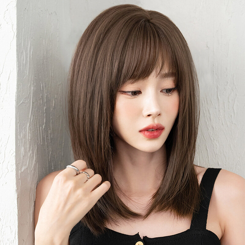 Round Face Medium Bob With Bangs Korean Round Face Shoulder