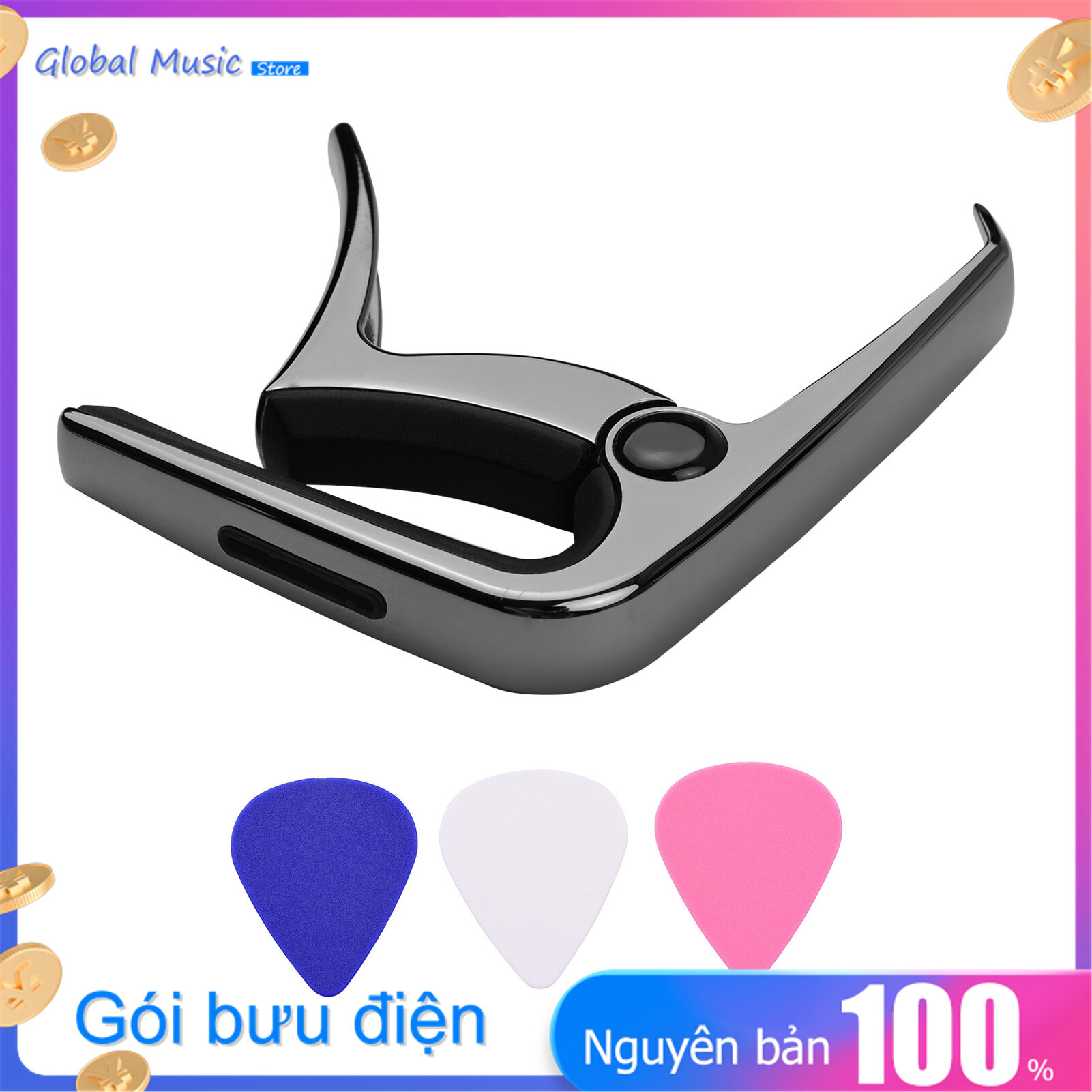 ammoon TC-02 Multifunctional Guitar Capo Zinc Alloy with Bridge Pin Puller Guitar Pick Slot 3pcs Guitar Picks for Acoustic Electric Guitars Bass