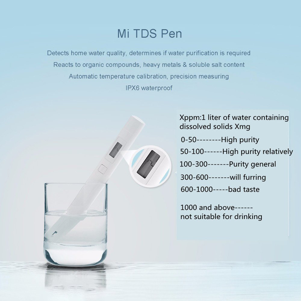 Cảm Biến Thông Minh Bút Đo TDS Chuyên Nghiệp Cầm Tay Xiaomi Bút Phát Hiện Bộ Lọc Nước Kỹ Thuật Số Máy Kiểm Tra Bỏ Túi Độ Tinh Khiết Chất Lượng Đo Lường Chống Nước IPX6