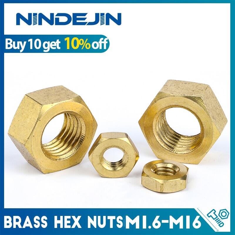 Nindejin brass hex nut m1.6 m2 m2.5 m3 m3.5 m4 m5 m6 m8 m10 m12 m14 m16 4.8 grade carbon steel metric copper hexagon nut din934