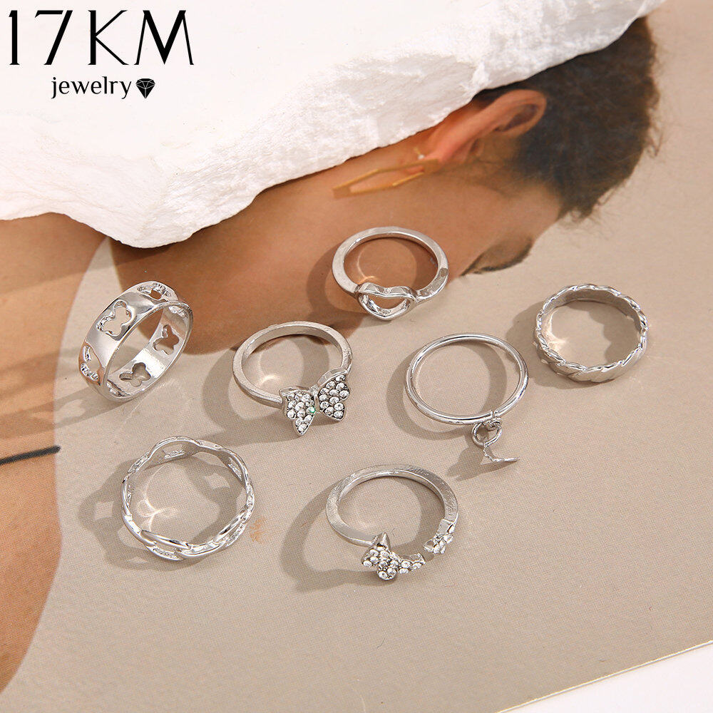 17km màu bạc Zircon Nhẫn Bướm thiết lập cho phụ nữ cô gái thời trang mới cổ điển Nhẫn có hình trái tim nữ Phụ kiện trang sức quà tặng