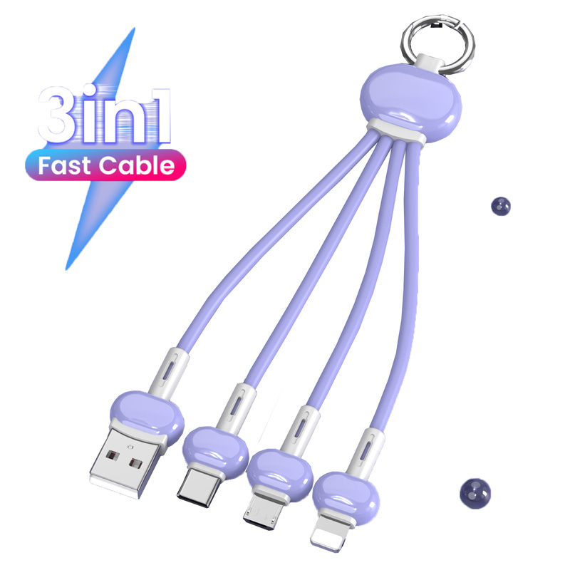 13cm Keychain 3 in 1 USB Type C Cable for iPhone 12 11 XS X XR 3in1 2in1 Cable Charger Micro USB Type C Cord for Xiaomi Redmi