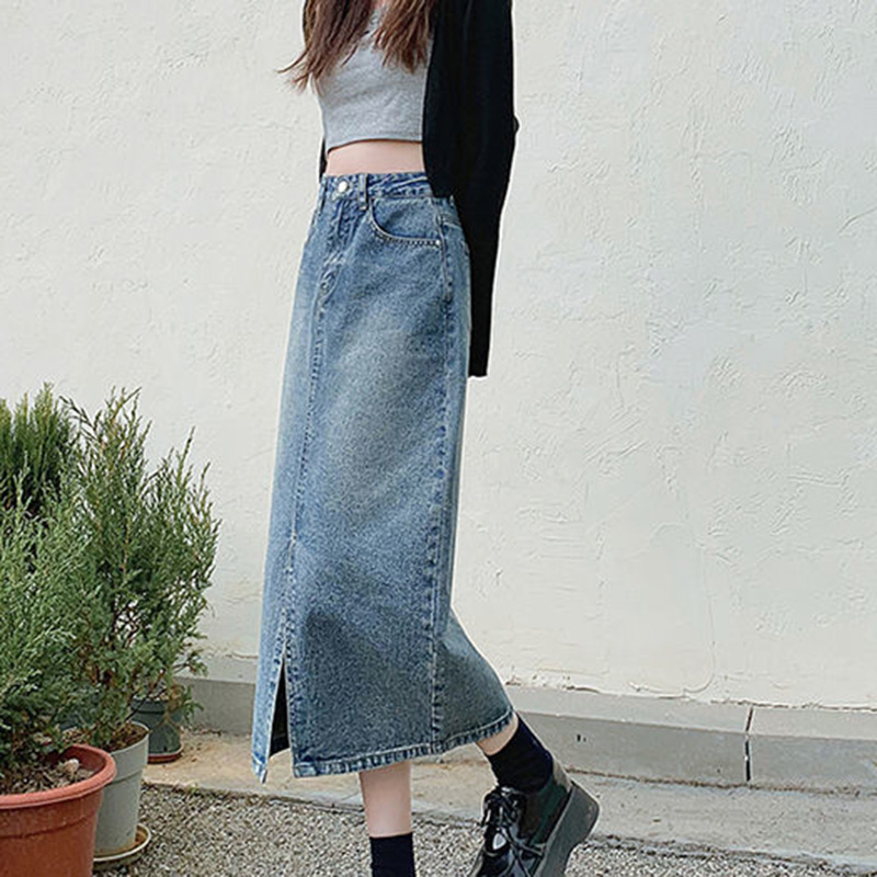 IELGY Chân Váy Denim Lửng Nữ