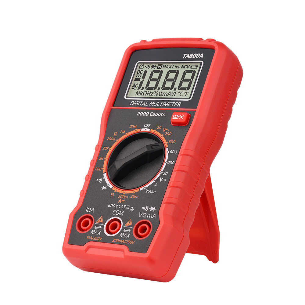 TA800A 600V Digital Multimeter with DC AC Voltmeter and Ohm Volt Amp Tester Measures Voltage Current Resistance Tests Live