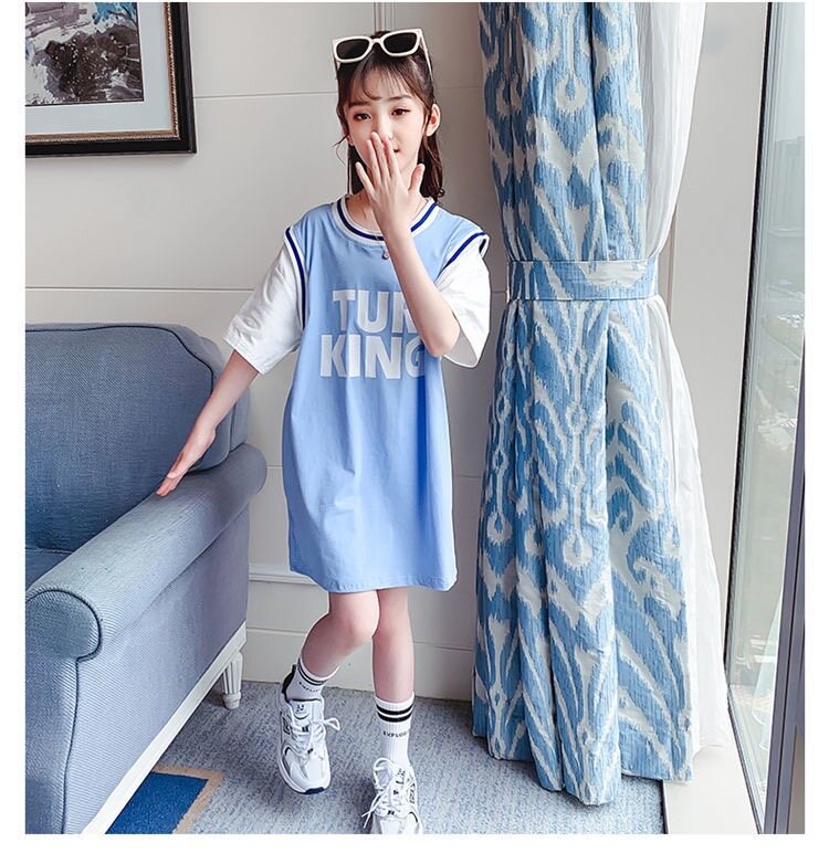 PearlPiggy Girls Summer Dress  Big Kids Fashion Loose Mid Skirt