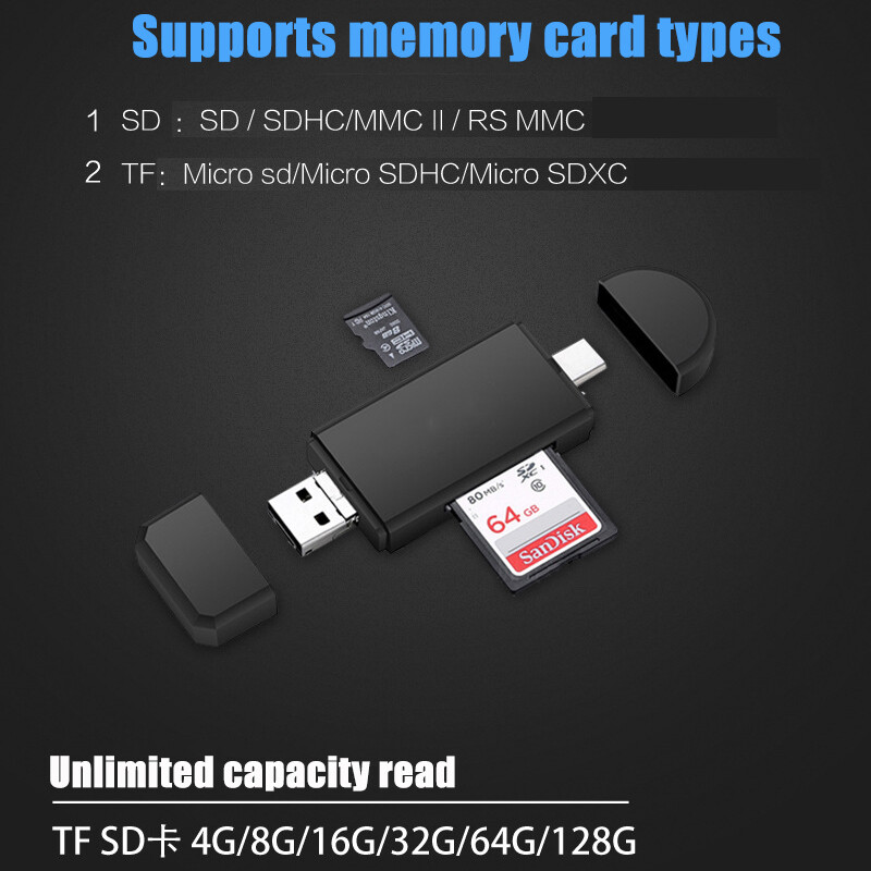 Đầu Đọc Thẻ OTG Micro USB Loại C 3 Trong 1 Đầu Đọc OTG TF Thông Dụng USB 2.0 Tốc Độ Cao Cho Máy Tính Android Đầu Mở Rộng