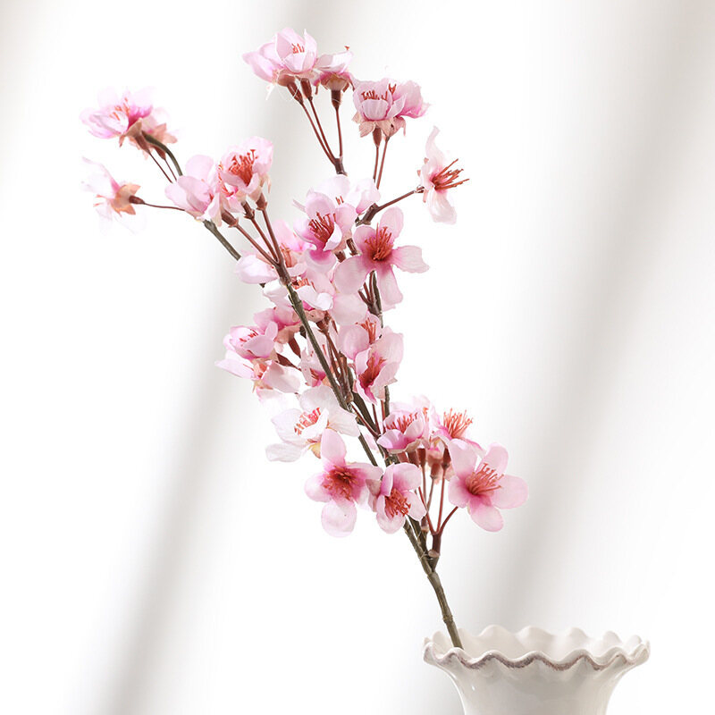 Houseeker Silk Peach Blossom Artificial Flower Simulation Cherry Branches Room Table Home New Year Decoration Plum Blossom Holiday Wedding Accessories