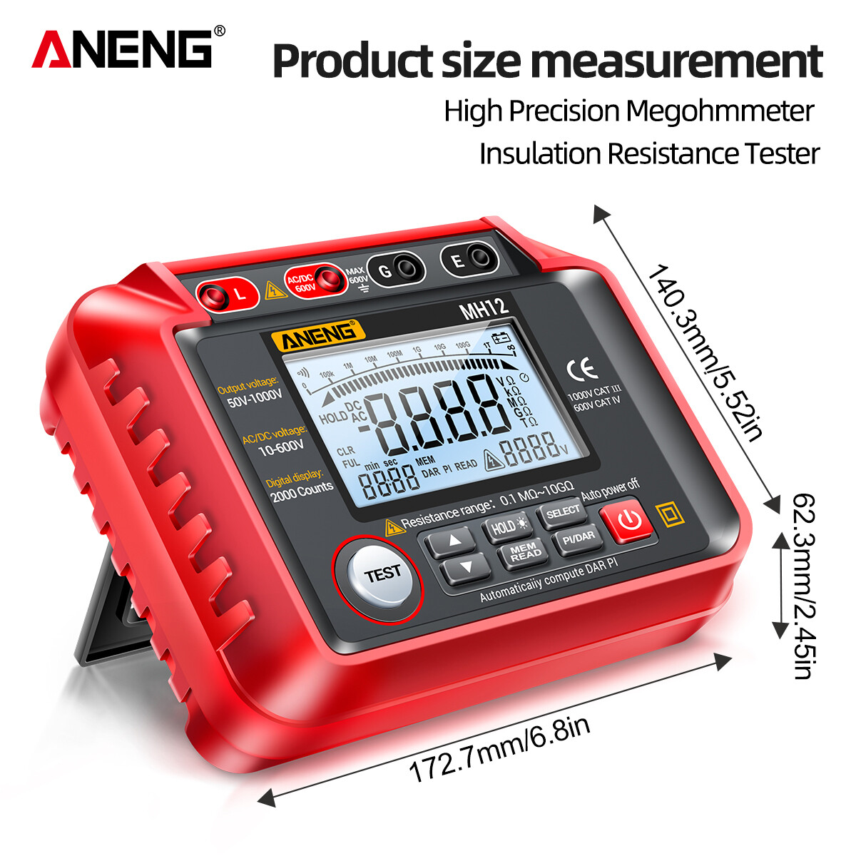 KKmoon ANENG MH12 Insulation Resistance Tester Shaking Table High Precision Megger Digital Insulation Resistance Meter Voltage Meter