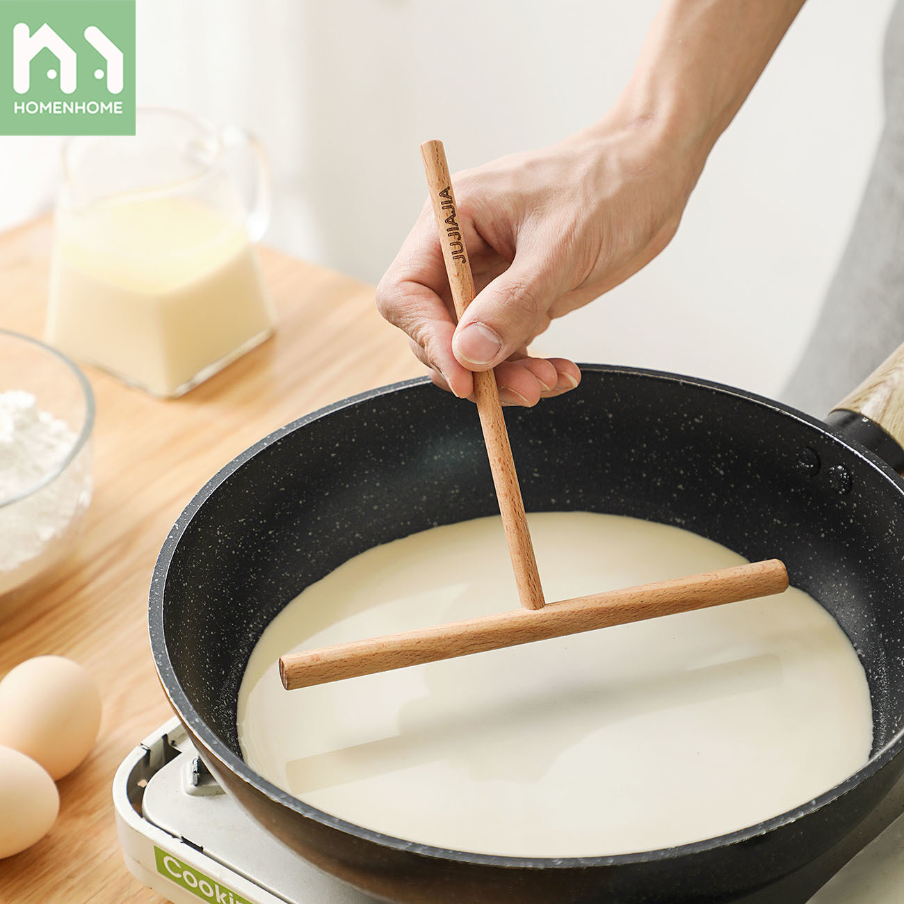 Homenhome Pancake Making Kitchen Tool Household Cake Baking Tools Beech Pancake Egg Cakes Scraper Baking Accessories