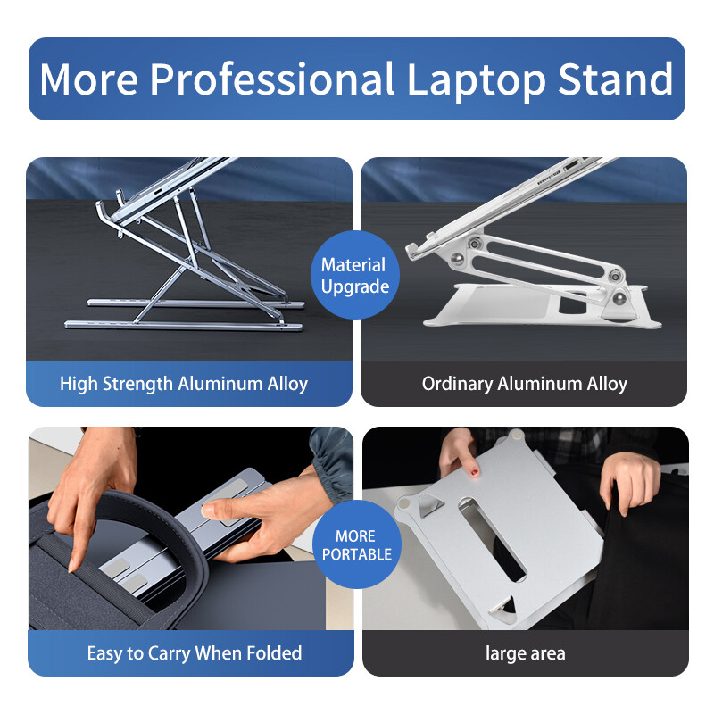 Laptop Stand Aluminum Computer Riser Portable Adjustable Ergonomic Laptops Elevator Desktop Foldable Notebook Holder for 10 to 15.6 Inches Notebook Computer Silver