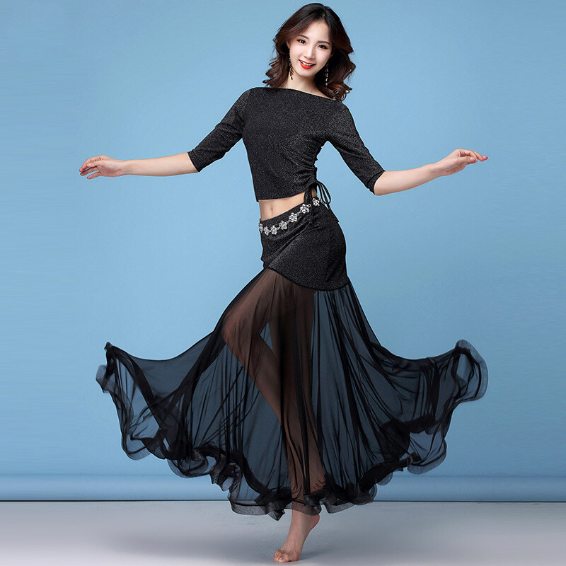 Belly Practice Drawstring Swing Skirt Dance Suit