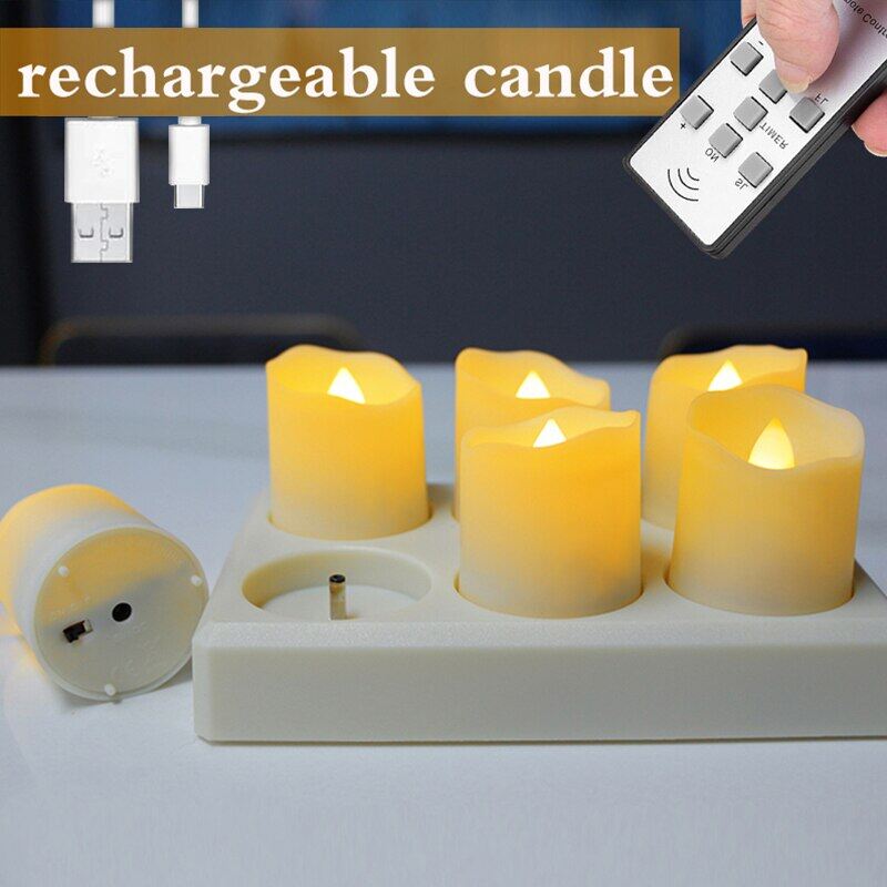 Nến Sạc USB Nến LED Với Ngọn Lửa Nhấp Nháy & Hẹn Giờ Điều Khiển Từ Xa Cho Gia Đình Đám Cưới Halloween Trang Trí Tealight