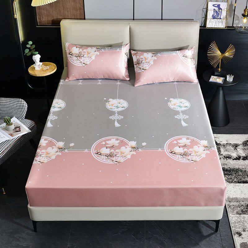 One Piece Ice Silk Fitted Sheet Washable Summer Bed Sheet Double Bed Cover
