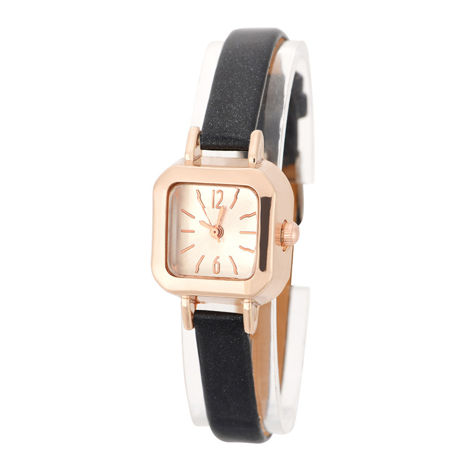 7 Colors Fashionable Female Quartz Wrist Watch Analog PU Strap Wristwatch black