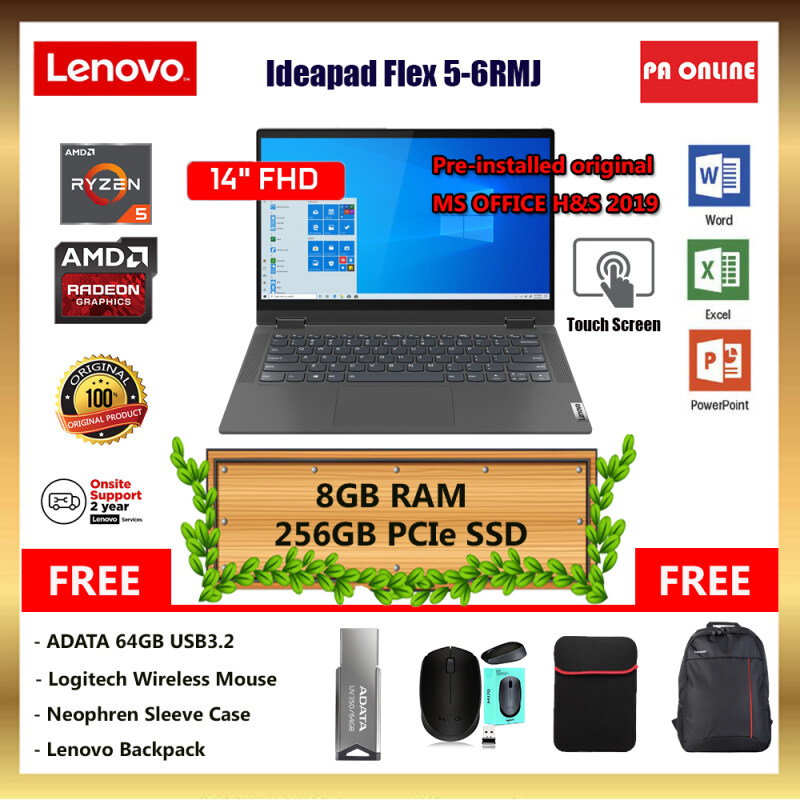 Lenovo IdeaPad Flex 5 81X2006RMJ -AMD Ryzen 5 /8GB RAM /256GB PCIe SSD /14 FHD Touch /AMD Radeon Graphics /Win 10 /Ms office /2 Years Malaysia