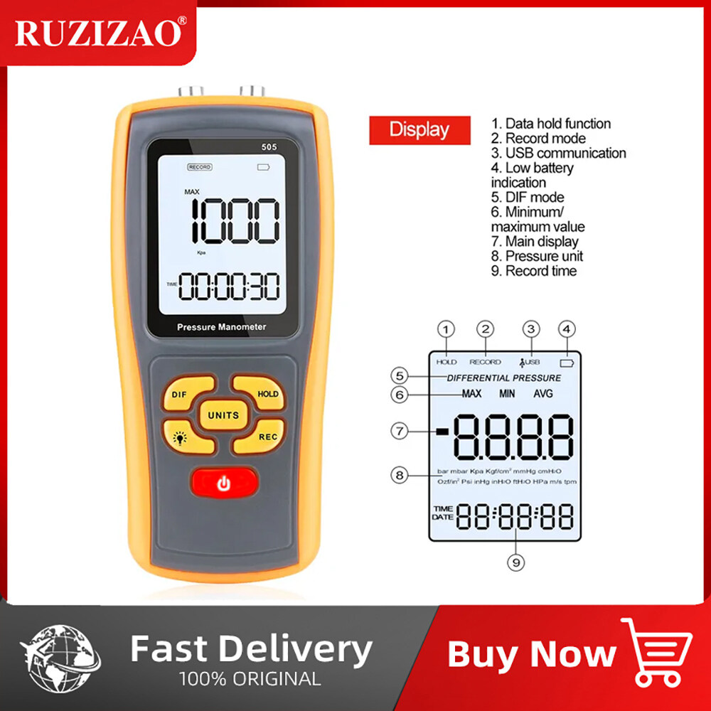 RUZIZAO GM520 Handheld Digital Pressure Gauge Manometer 150kPa Pressure