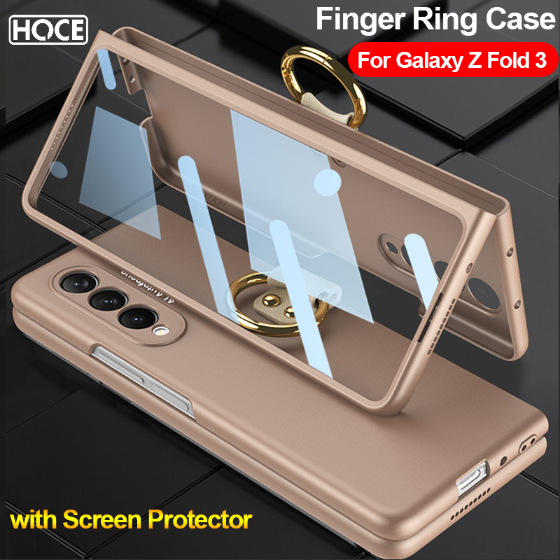 Hoce fashion shell film ultra-thin ring phone case for samsung galaxy z fold 4 3 fold4 5g shockproof pc protection back cover for fold3 fold4