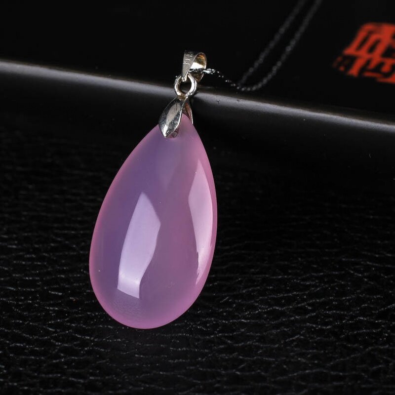 Tự Nhiên Băng Ngọc Bạc Mặt Vòng Cổ Hồng Tím Xanh Mã Não Chalcedony Thả Mặt Dây Chuyền Ngọc Nữ Boudoir Mật Ong Quà Tặng