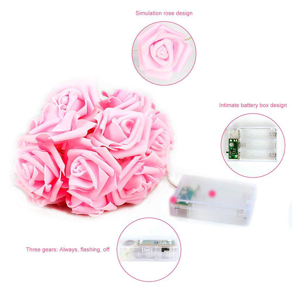 【 Beauty-Sunshine】dây Đèn Hoa Hồng 2.5M 20LED Đèn Giáng Sinh, Đèn Lồng Phòng Cưới Đèn Dây