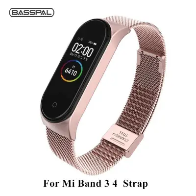 BassPal strap For Xiaomi Mi Band 3 4 Wrist Metal Bracelet Screwless Stainless Steel for Xiaomi Mi Band 4 3 Strap Wristbands