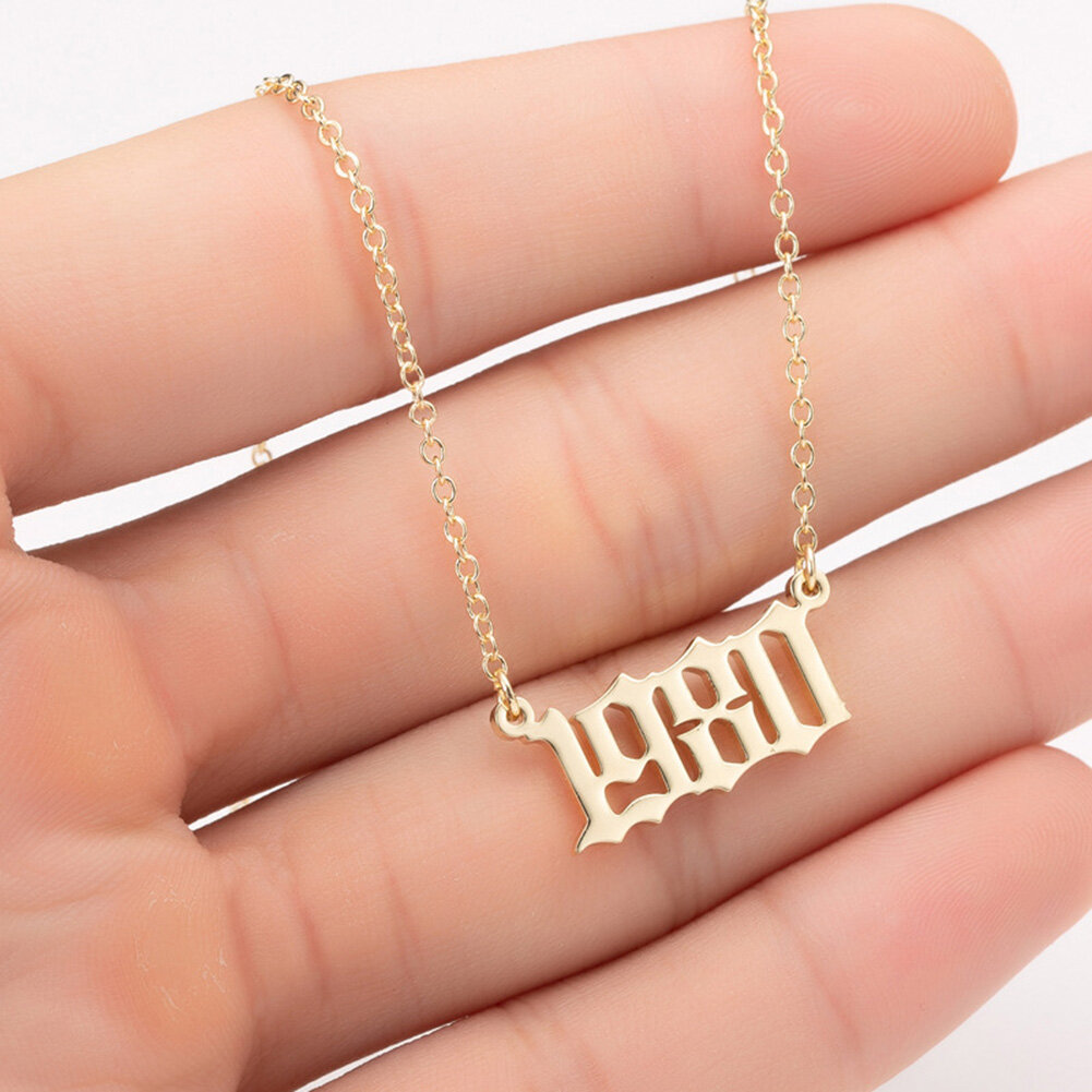 ningxiang 1980-2019 Birth Year Number Charm Pendant Stainless Steel Chain Necklace Jewelry