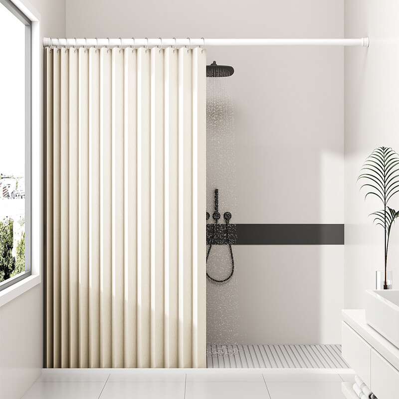 Fold Design Linen Fabric Shower Curtain,Modern Waterproof Neutral Shower Curtain Set,Cloth Luxury Hotel Quality for Bathroom with Hooks