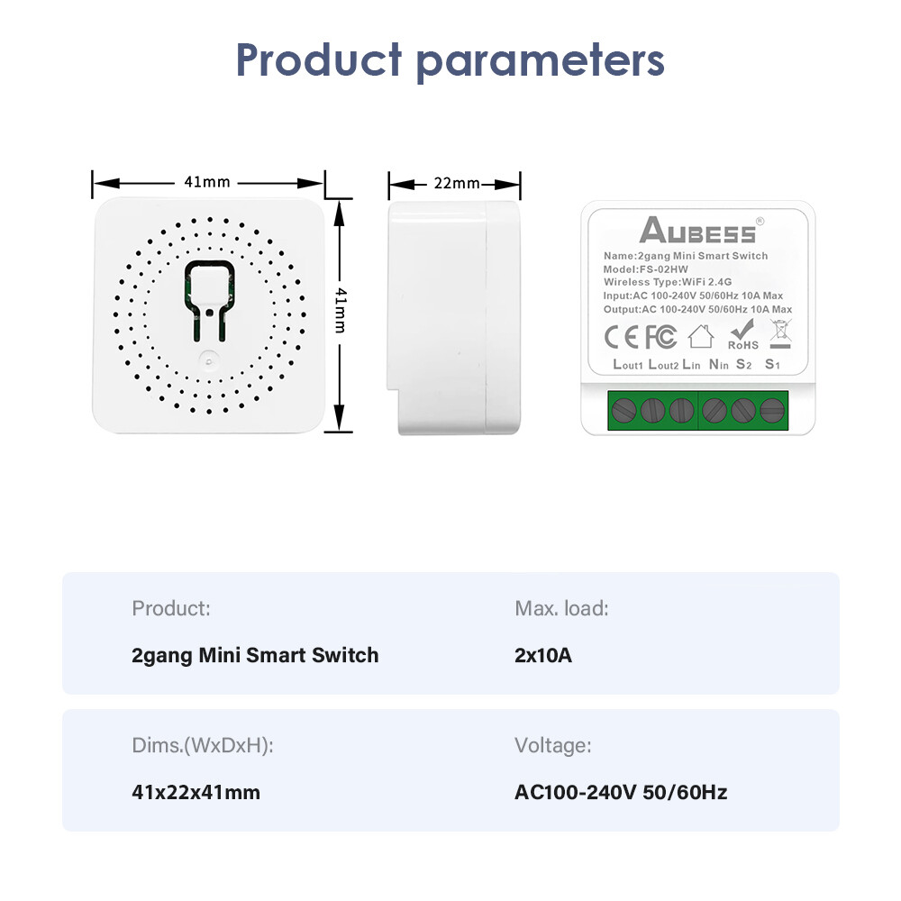 【el style】HOT SALE Mini Tuya Smart 2 gang WIFI Switch DIY Switch Module Support Two Way Switch APP Control Work With Alexa and Goo-gle Home Yandex Alice