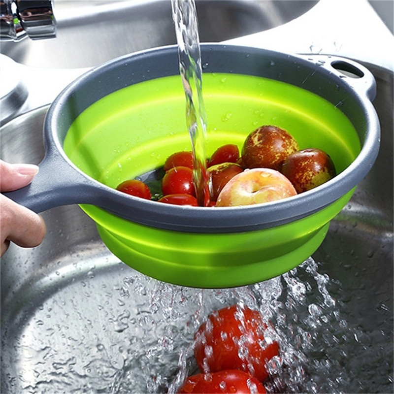 New Design Kitchen&Home Drain Basket Collapsible Silicone Colander Strainer Foldable Fruit Vegetable Washing Basin 2 Colors