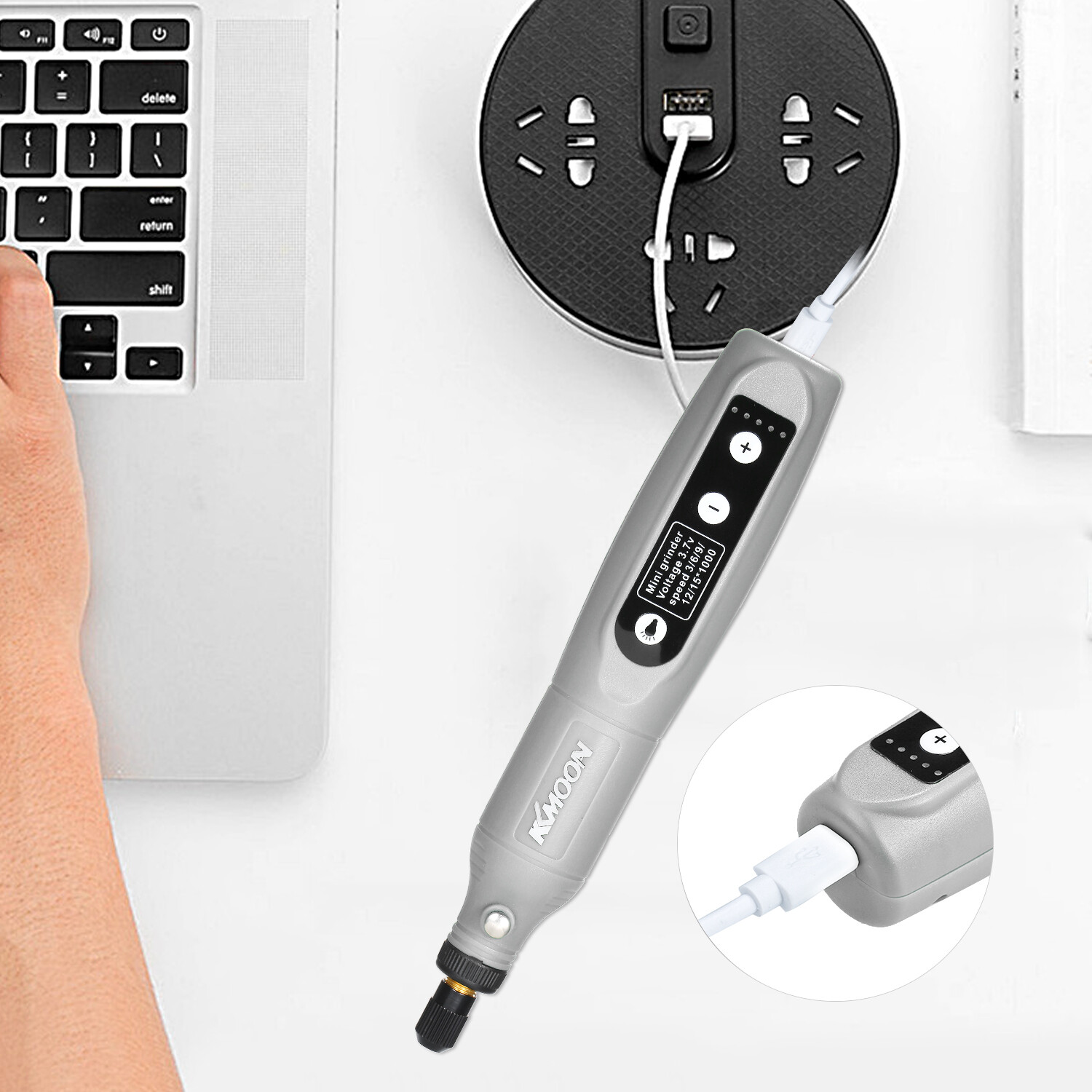 Bộ Dụng Cụ Mài Điện Mini KKmoon 5 Tốc Độ, Máy Mài Sạc USB Để Khắc Ngọc, Đục Lỗ, Mài Kim Loại, Gỗ