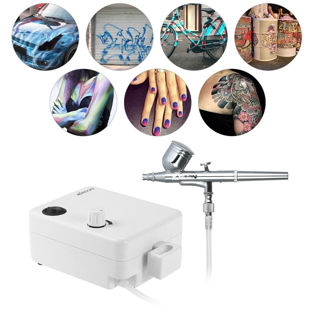 KKmoon Multi-purpose Dual Action Airbrush Mini Air Compressor Set Gravity Feed Air Brush Kit for Art Painting Manicure Craft Cake Spray Model Air Brush Nail Tool Set 100-250V UK Plug