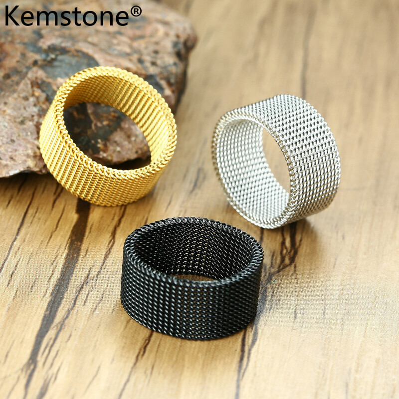 Kemstone Fashion 10MM Stainless Steel Silver/Gold/Black Hollowed Ring for Men