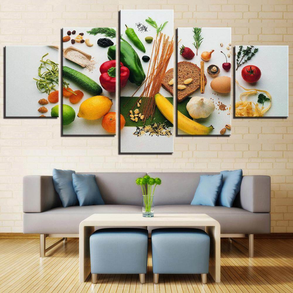 5 Pieces Home Kitchen Room Wall Art Picture Vegetable And Fruit Canvas Print Poster Painting Gift Decor Framed Lazada Singapore