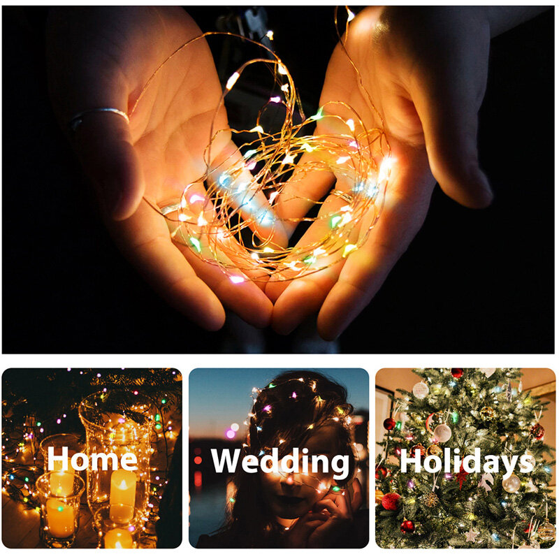 5M/10M LED USB Multi-mode String Light Copper Wire String Fairy Light Strings Lights LED Party Wedding Decoration Garland Festival Warm White 50LED 100LED Fairy Light