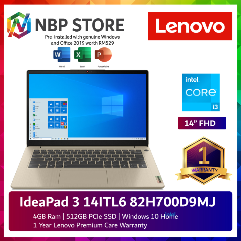Lenovo IdeaPad 3 14ITL6 82H700D9MJ 14 FHD Laptop Sand ( i3-1115G4, 4GB, 512GB SSD, Intel, W10, HS ) Malaysia