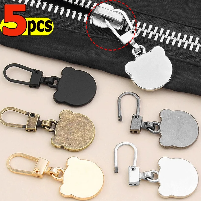 5pcs Small Bear Head Detachable Zipper Puller Replacement Tab Zipper Sliders Head Repair Kit Suitcases Luggage Backpacks Handbags Accessories