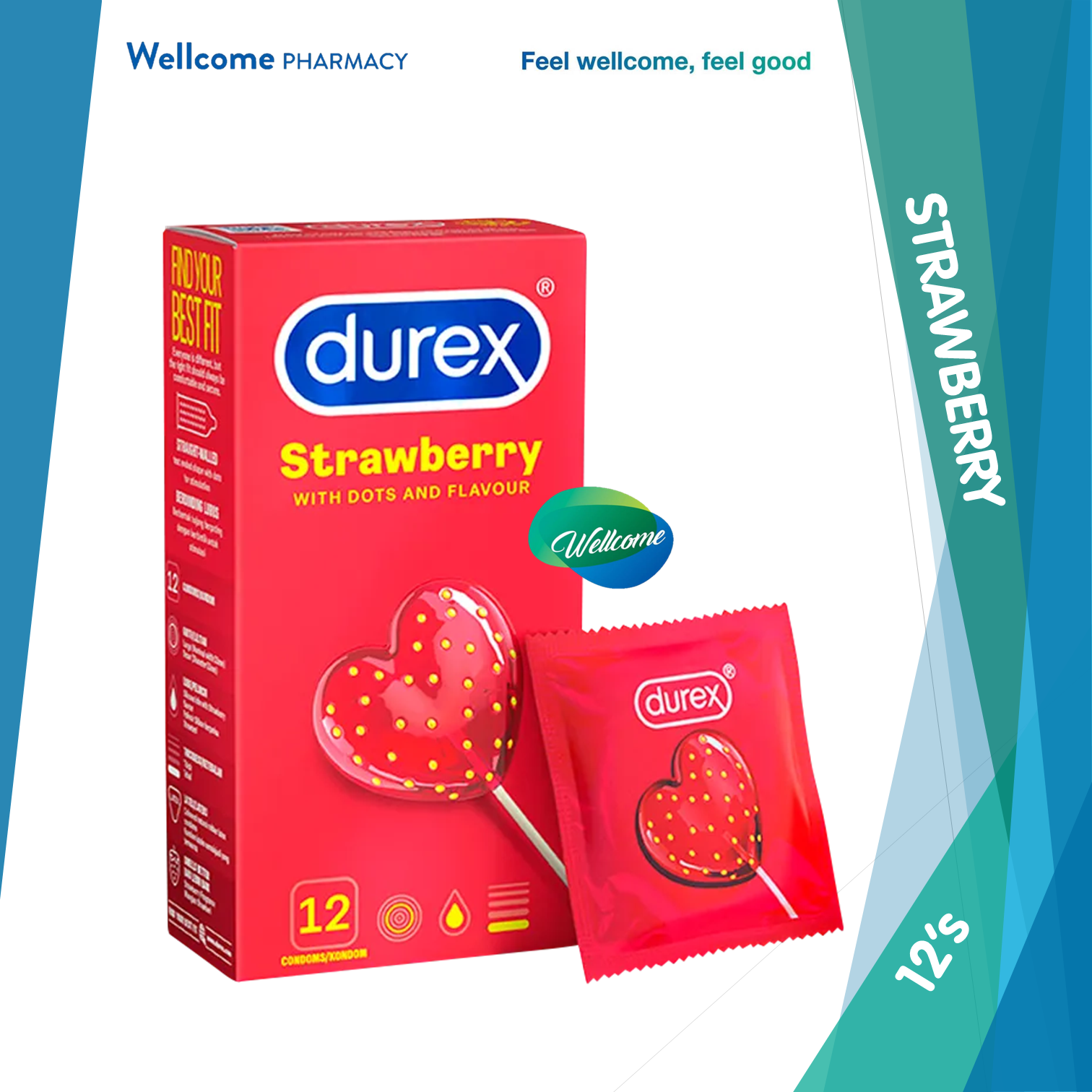 Durex Strawberry Condom with Dots and Flavour 12's Lazada