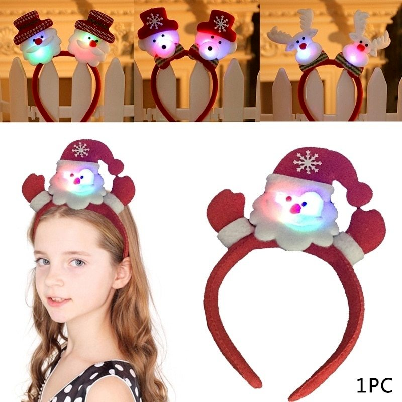 Christmas LED Light Headband Santa Reindeer Snowman Bear Hair Band New Years Lightening Double Head Xmas Gift Decor Ornaments