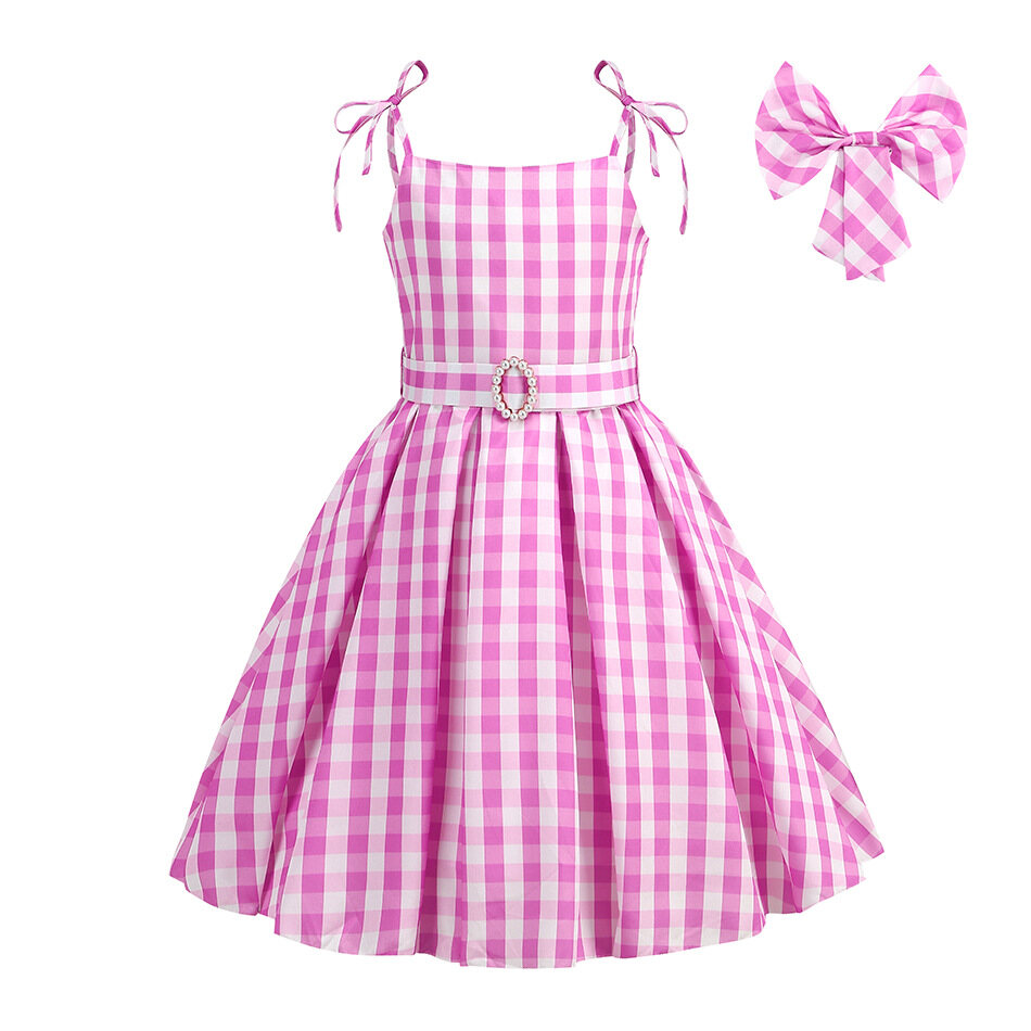 Movie Barbie Costume For Kids Girls Barbie Princess Dress 3-10yrs Children Birthday Elegant Dresses 8pcs Barbie Necklace Bag Sets
