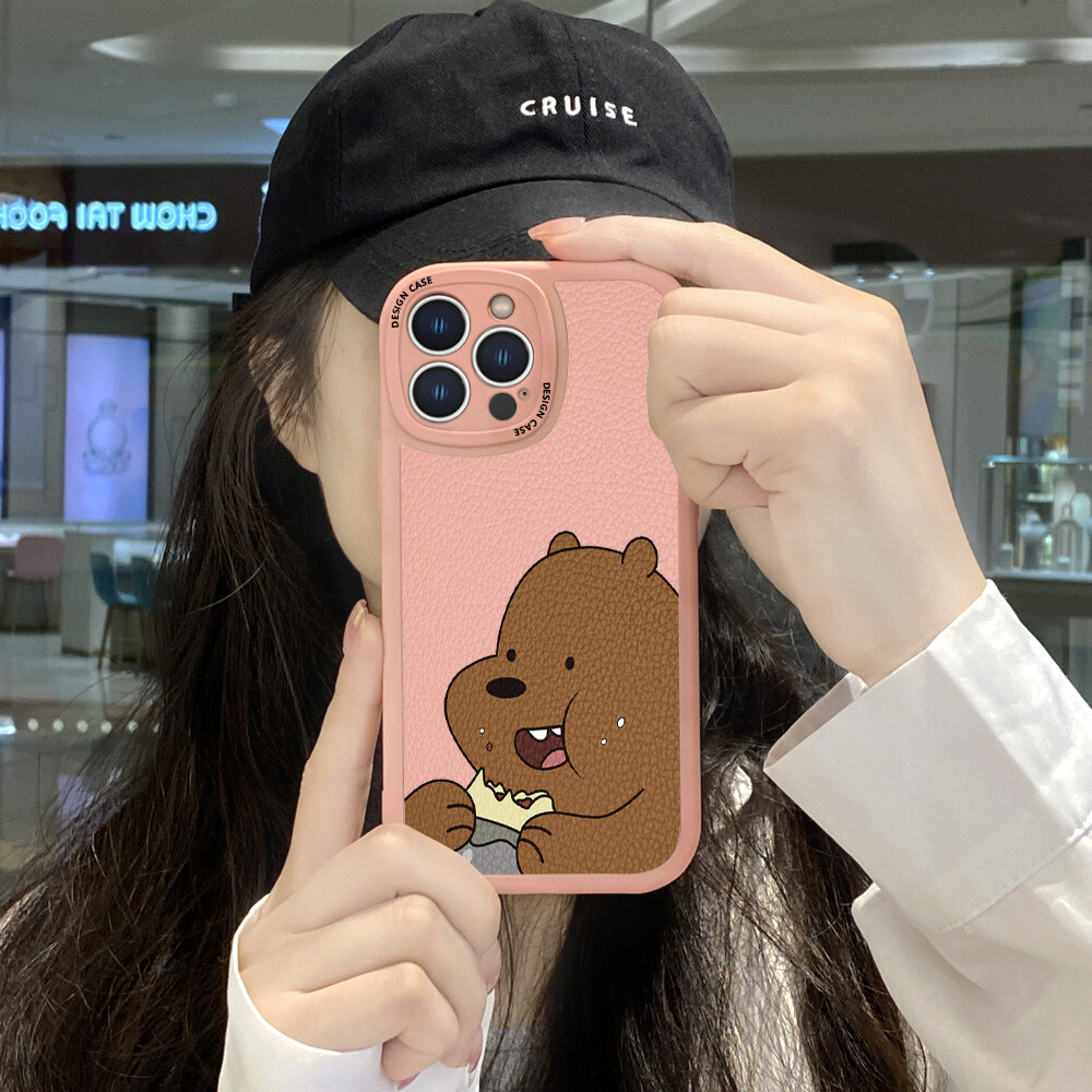 (Leather Case) Jizetin Phone Casing For Xiaomi Redmi Note 7 Note 7 Pro Note 8 Note 8 Pro Slim Skin Feeling Bare Bears Cartoon Ice Bear Panda Grizzly Leather Back Casing Soft Silicone PU Leather Cover Phone Case