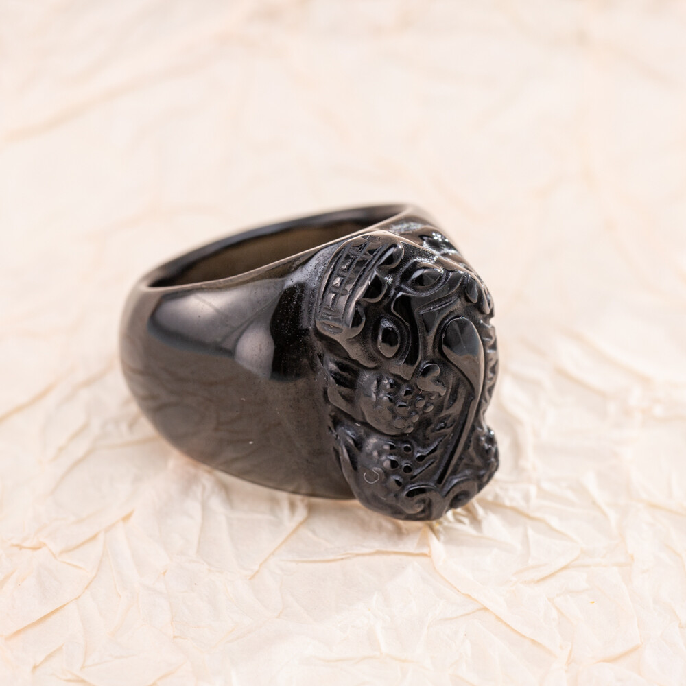 TIMESWIND Natural Obsidian Black Dragon Scripture Lucky Pixiu Ring O1R