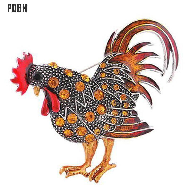 Chicken Rooster Hen Farm Animal Color Stone Crystal Brooch Pin Vintage