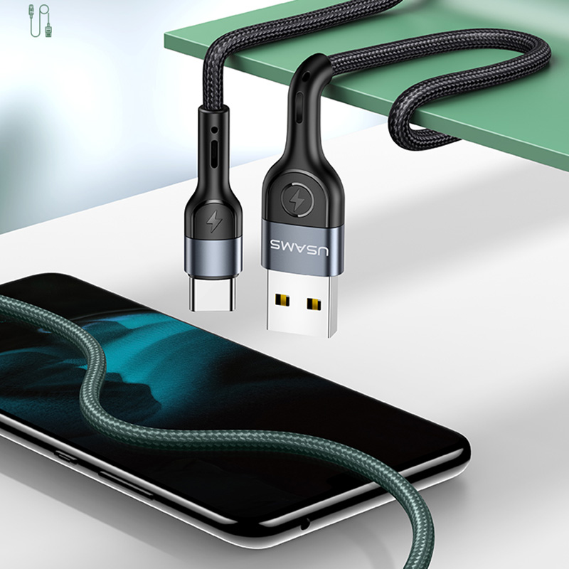 USAMS Lightning Charge Cable Aluminum Alloy Braided Cable Lightning For iPhone 6/7/8 iPhone 11 iPhone XS iPhone 12 13 14 pro max Charging Cable