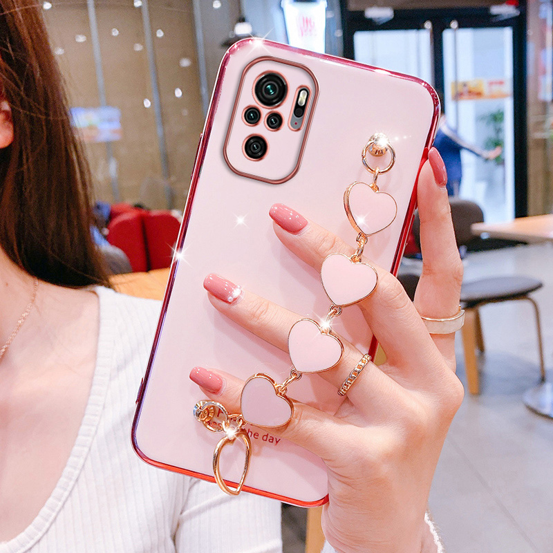 Ốp Bảo Vệ Máy Ảnh Chính Xác Cho Xiaomi Redmi 10 Note 10 Note 10S Note 10 5G Note 10 Pro Ốp Chống Rơi Mạ Phong Cách Nữ Tính Với Vòng Tay Họa Tiết Tình Yêu Dễ Thương