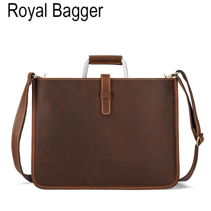 Royal Bagger Laptop Briefcase For Men Genuine Cow Leather Shoulder Bag Business Crossbody Computer Bags Messenger Bag Cool Man