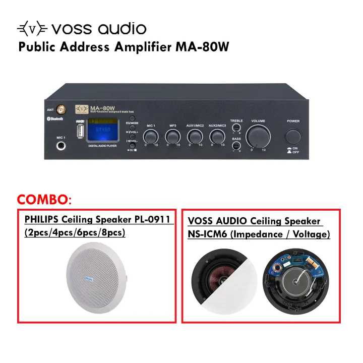Voss Audio Public Address Amplifier Ma 80w Combo Philips Ceiling