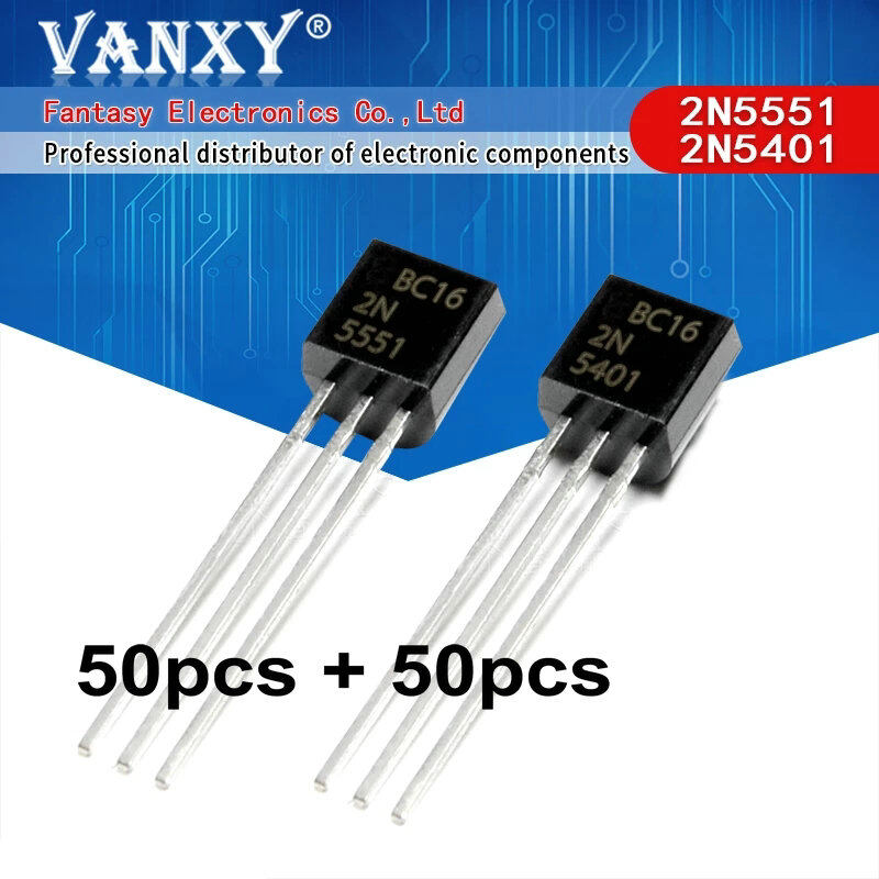 100pcs 2n5551 2n5401 5551 5401 to-92 to92 bipolar transistors - bjt pnp gen pr amp