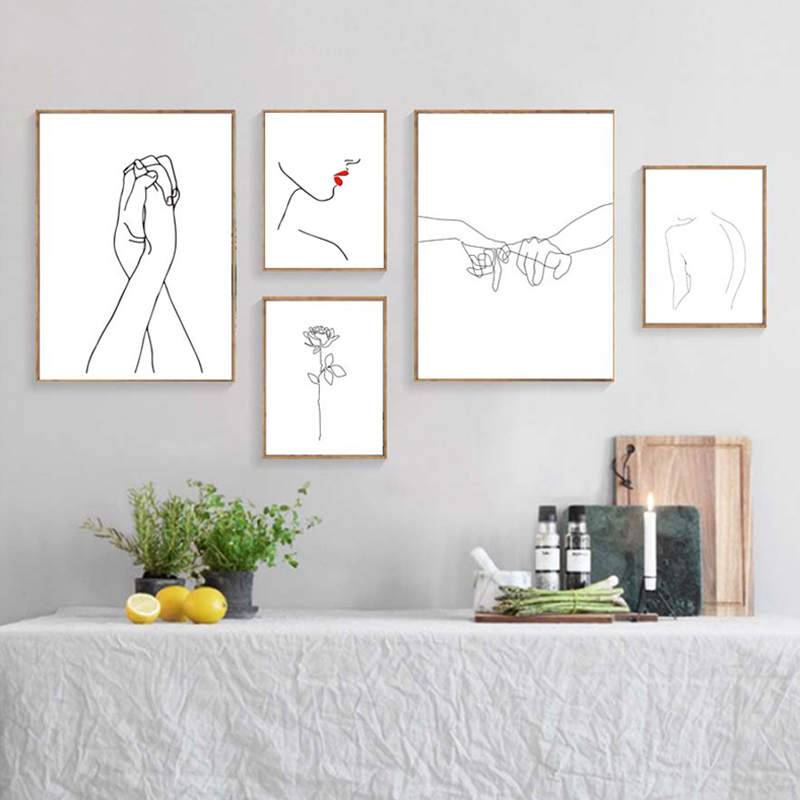 Line Drawing Kiss Handholding Canvas Poster Abstract Wall Art Painting Print Minimalist Nordic Decoration Picture Home Decor